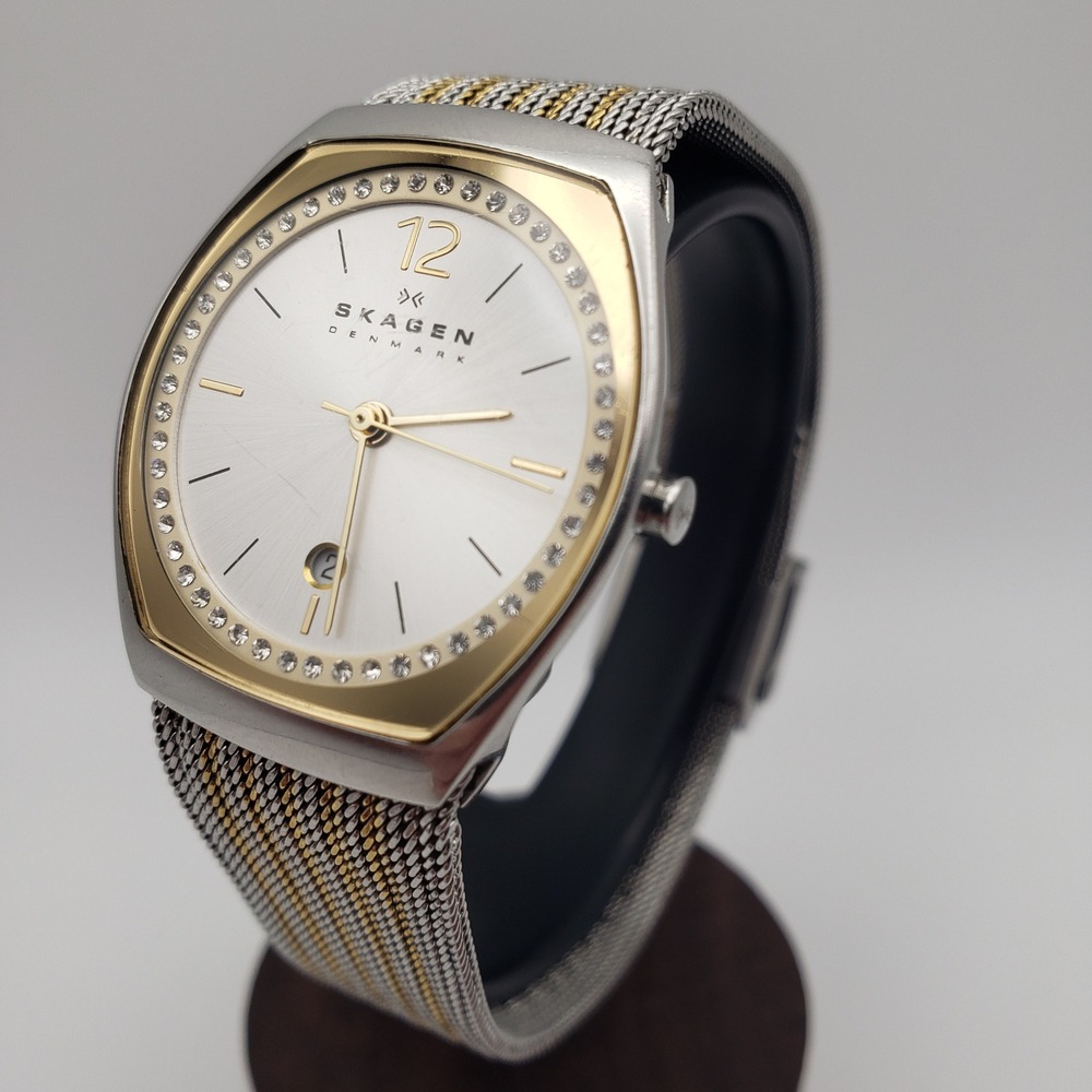 Skagen Wristwatch Astra Womens Silver Gold Two Tone Mesh SKW2248 Signatur Date